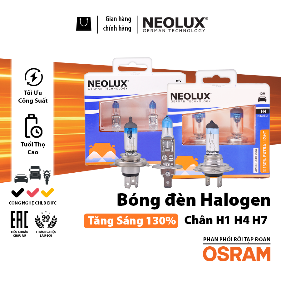 Bóng Halogen Tăng Sáng 130% H7 12V 55W N499EL1-2SCB Hiệu Neolux