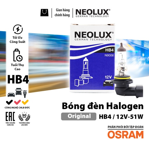[BDNLXHB412VN9006] Bóng 9006 (chân cong) (HB4) 12V 51W N9006 Hiệu NEOLUX