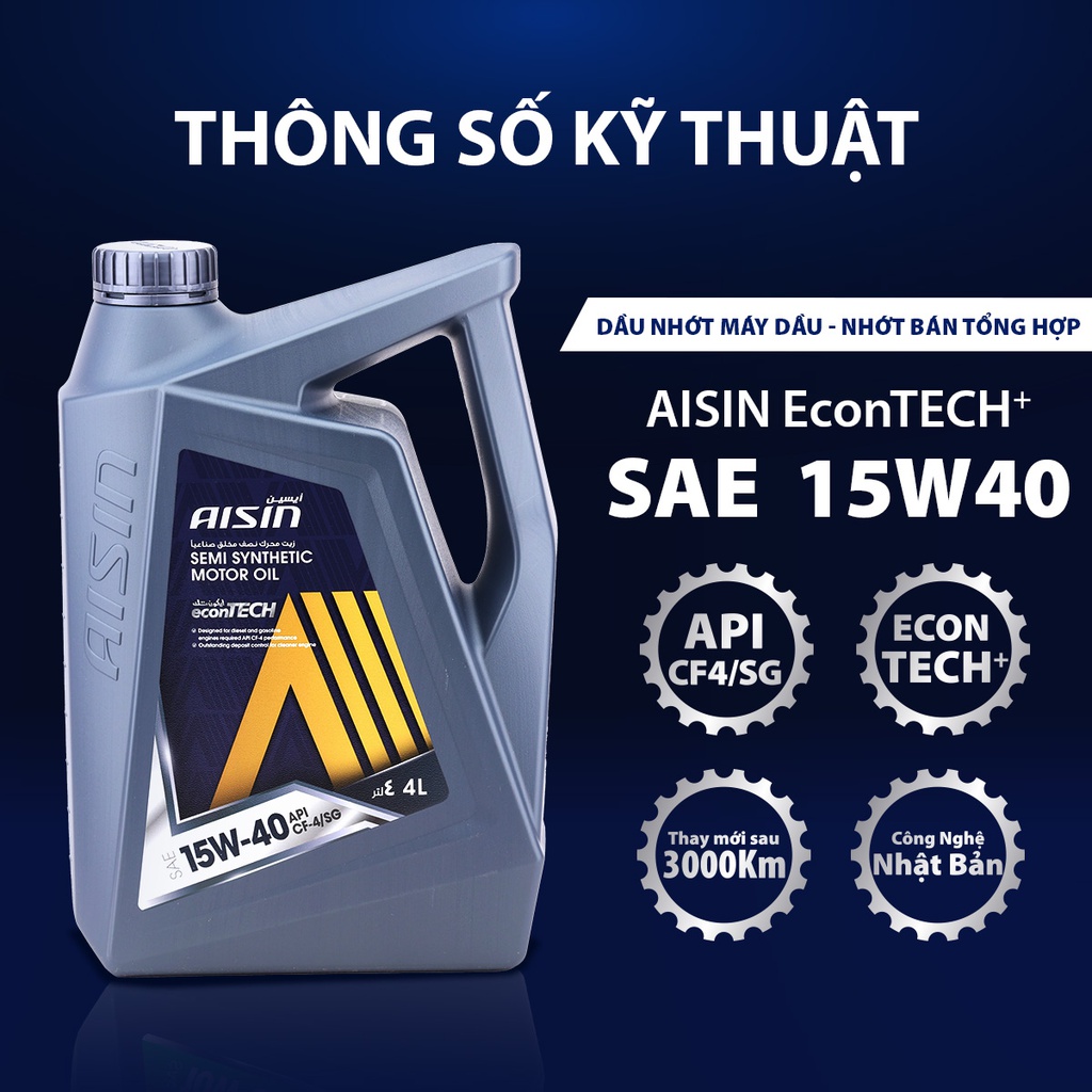 Nhớt Động Cơ Aisin 15W-40 CF4/SG Semi Synthetic 4 Lít ECSF1544PB