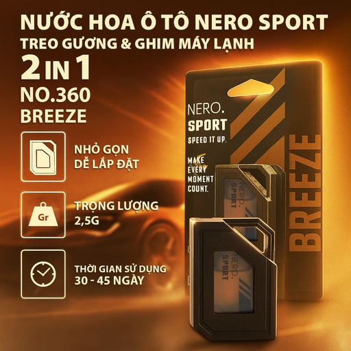 [DTF3603] Dầu thơm NO.360-3 2in1(treo kính+ghim máy lạnh) 2.5g BREEZE